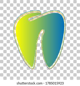 Tooth sign. Blue to green gradient Icon with Four Roughen Contours on stylish transparent Background. Illustration.