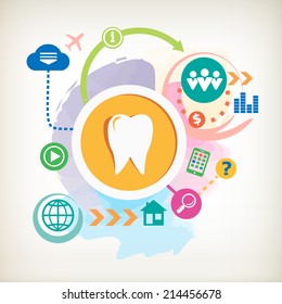 Tooth sign icon and cloud on abstract watercolor background. Design for the  advertising, print, banner.
