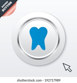 Tooth sign icon. Dental care symbol. White button with metallic line. Modern UI website button with mouse cursor pointer. Vector