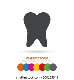 Tooth sign icon. Dental care symbol. Classic flat icon. Colored circles. Vector
