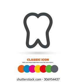 Tooth sign icon. Dental care symbol. Classic flat icon. Colored circles. Vector