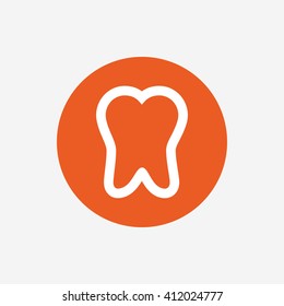 Tooth sign icon. Dental care symbol. Orange circle button with icon. Vector
