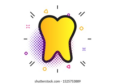 Tooth sign icon. Halftone dots pattern. Dental care symbol. Classic flat tooth icon. Vector