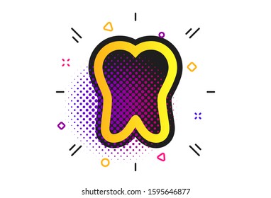 Tooth sign icon. Halftone dots pattern. Dental care symbol. Classic flat tooth icon. Vector