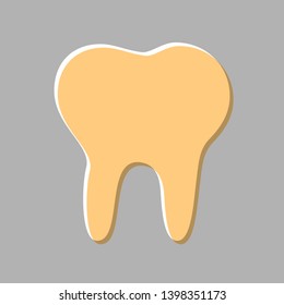 Tooth sign illustration. Emboss effect with light orange icon on gray background.
