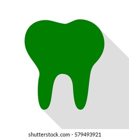 Tooth sign illustration. Green icon with flat style shadow path.