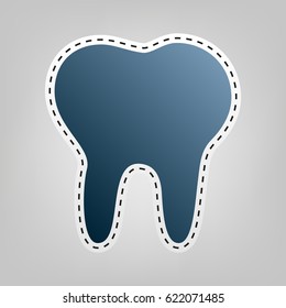 Tooth sign illustration. Vector. Blue icon with outline for cutting out at gray background.