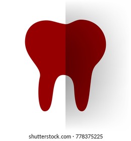Tooth sign illustration. Vector. Bordo icon on white bending paper background.