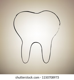 Tooth sign illustration. Vector. Brush drawed black icon at light brown background.