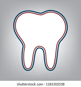 Tooth sign illustration. Vector. Dark red, transparent and midnight green stroke of white icon at grayish background.