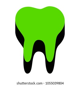 Tooth sign illustration. Vector. Green 3d icon with black side on white background. Isolated.