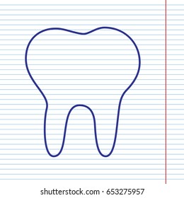 Tooth sign illustration. Vector. Navy line icon on notebook paper as background with red line for field.