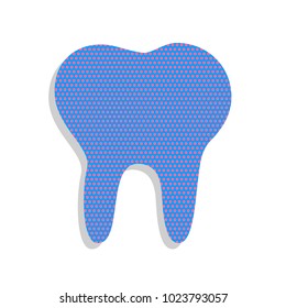 Tooth sign illustration. Vector. Neon blue icon with cyclamen polka dots pattern with light gray shadow on white background. Isolated.