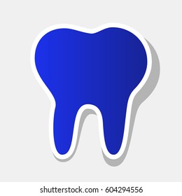Tooth sign illustration. Vector. New year bluish icon with outside stroke and gray shadow on light gray background.