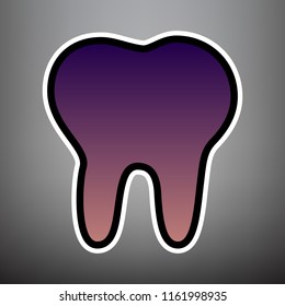 Tooth sign illustration. Vector. Violet gradient icon with black and white linear edges at gray background.
