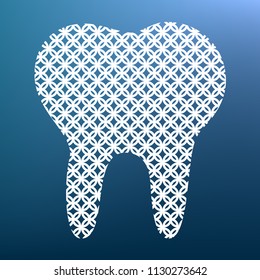 Tooth sign illustration. Vector. White textured icon at lapis lazuli gradient background.