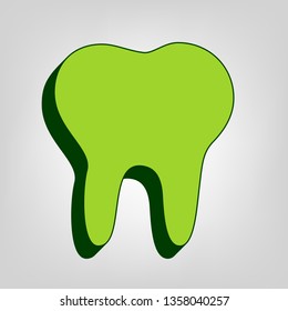 Tooth sign illustration. Vector. Yellow green solid icon with dark green external body at light colored background.