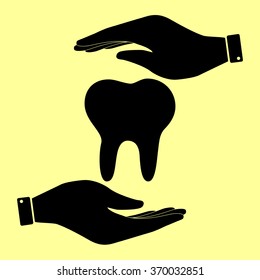 Tooth sign. Save or protect symbol by hands.