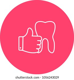 Tooth sign with thumbs up symbol. Vector. Black line icon with shifted flat orange filled icon on white background. Isolated.