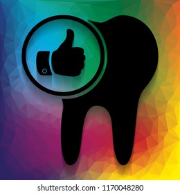 Tooth sign with thumbs up symbol. Vector. Flat style black icon on white.