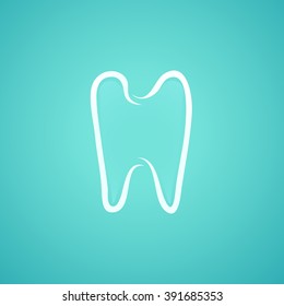 tooth silhouette, flat symbol, icon on blue background