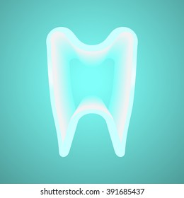 tooth silhouette, flat symbol, icon on blue background