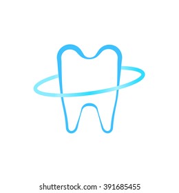 tooth silhouette, flat symbol, icon on blue background
