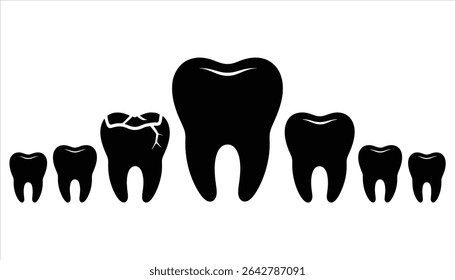 Tooth Silhouette Set with Cavity and Cracks	