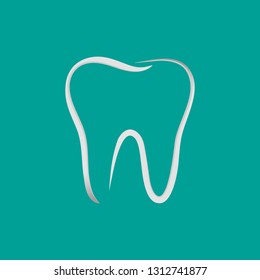Tooth Silhouette - White Outline Vector Illustration - Isolated On Monochrome Background