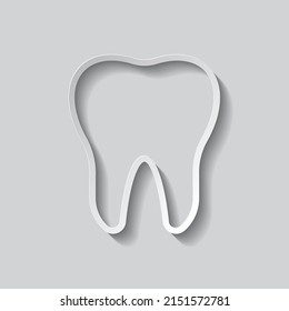 Tooth simple icon. Flat design. Paper style with shadow. Gray background.ai