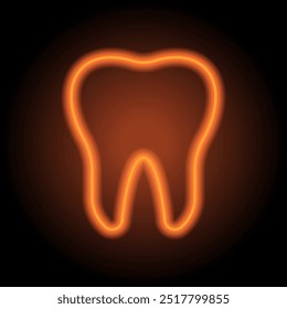 Ícone simples de dente. Design plano. Néon laranja no fundo preto.ai