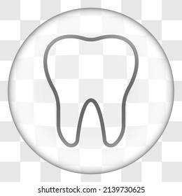 Tooth simple icon. Flat desing. Glass button on transparent grid.ai