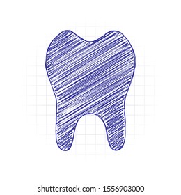 tooth. simple icon. Hand drawn sketched picture with scribble fill. Blue ink. Doodle on white background
