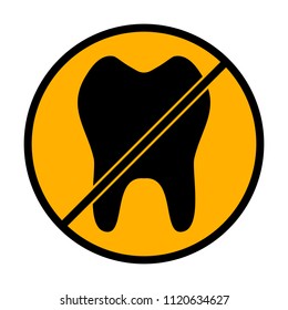 tooth. simple icon. not allowed, black object in warning sign with orange background color