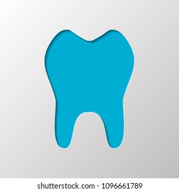 tooth. simple icon. Paper design. Cutted symbol with shadow