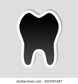 tooth. simple icon. Sticker style with white border and simple shadow on gray background