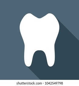 tooth. simple icon. White flat icon with long shadow on background