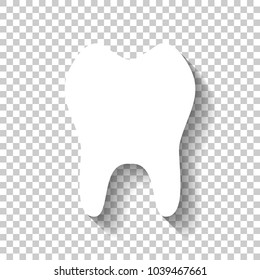tooth. simple icon. White icon with shadow on transparent background
