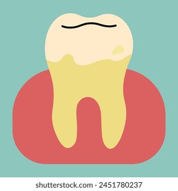 Tooth single 11 cute on a blue-green background, vector illustration.