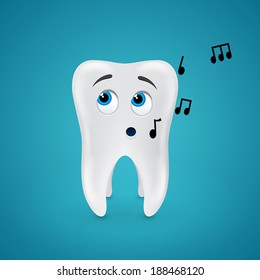 Tooth sings and more notes sound on blue background