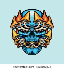 Devil’s Tooth Skull Magic Mushrooms Illustrations