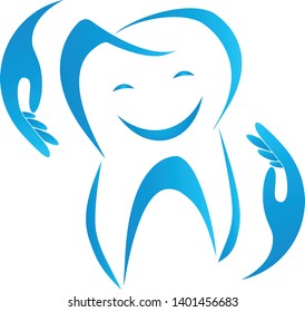 Tooth with smile and hands logo