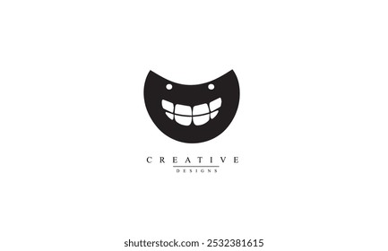 Ícone de sorriso dos dentes vetor preto fundo branco
