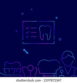 Tooth snapshot gradient line vector icon, simple illustration on a dark blue background, YYY related bottom border.