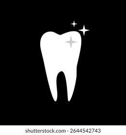 Tooth with sparkle icon isolated on black background