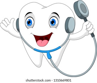 Tooth with stethoscope cartoon