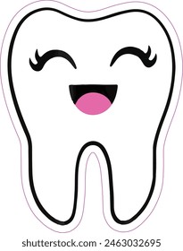 Tooth Sticker design with pink lips and happy feel 