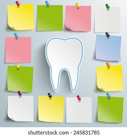 Tooth with sticks and thumbtacks on the gray background. Eps 10 vector file.