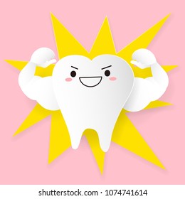 tooth with strong concept on the pink background