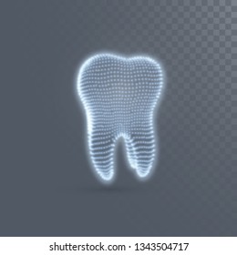 Tooth structure of glowing particles isolated on transparent background. Vector 3d illustration. Medical or healthcare concept. Whitening treatment. Teeth protection.